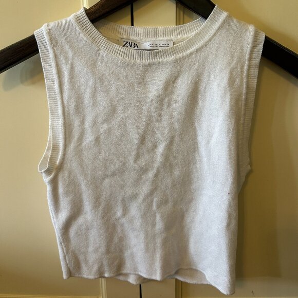 Zara White Cropped Tank Top - Picture 1 of 3